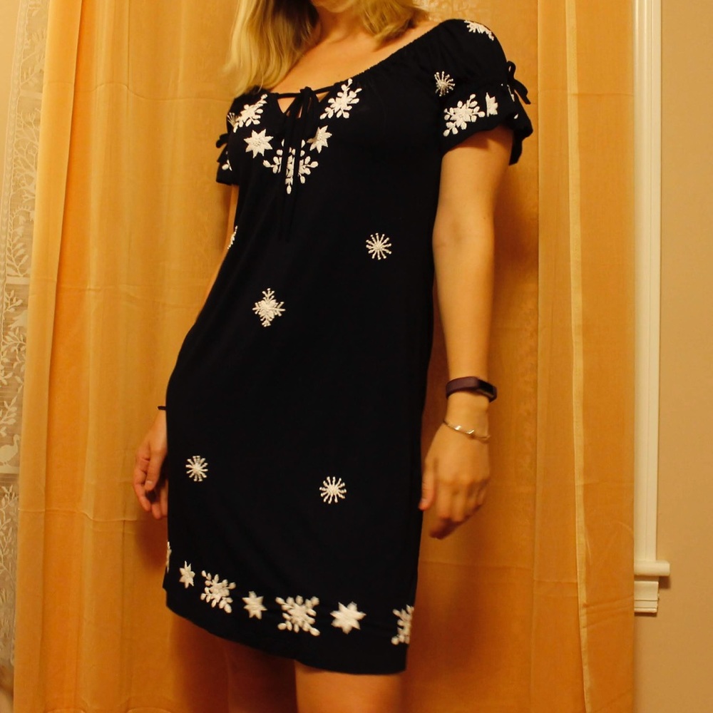 Embroidered Navy Blue Dress